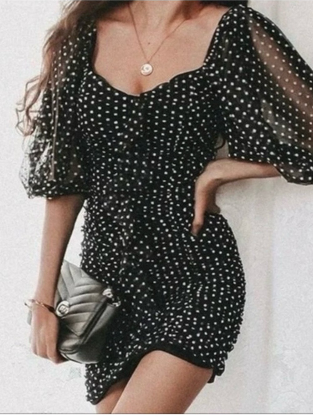 ZARA Tulle Polka dot Puff Sleeve Mini Dress